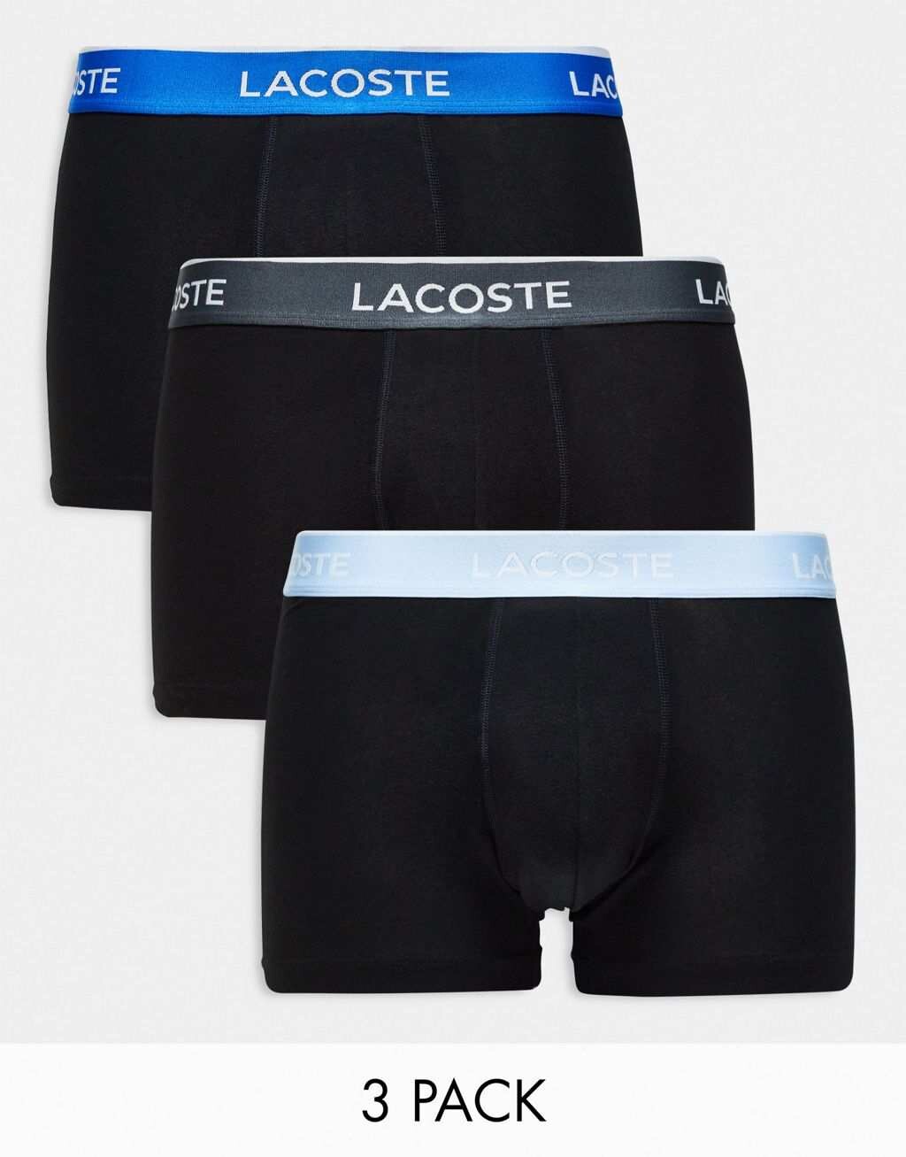 

Набор из трех черных плавок Lacoste Essentials с контрастным поясом