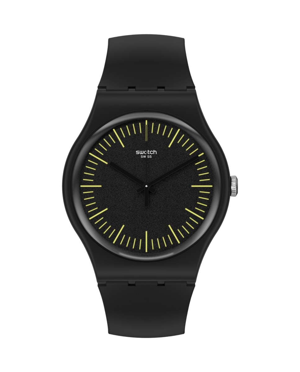 

Черно-желтые часы с черным силиконовым ремешком Swatch, черный