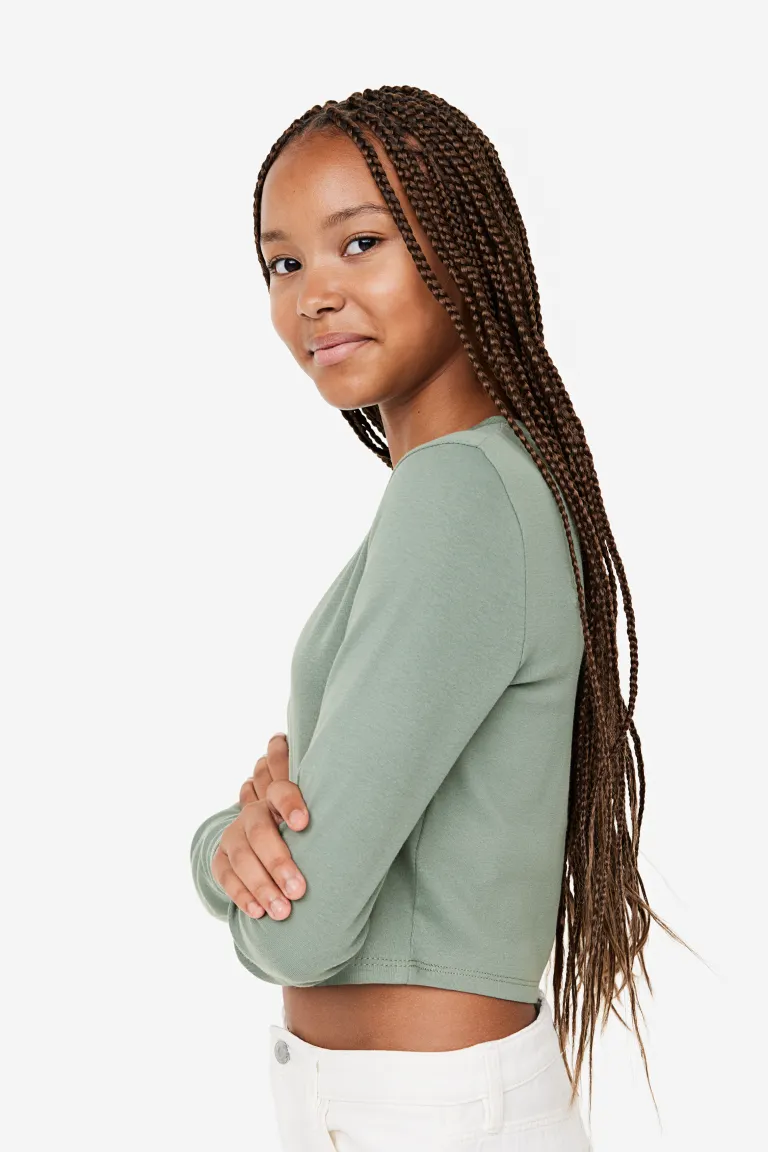 Блузка из джерси с длинными рукавами H&M, зеленый блузка с принтом и круглым вырезом длинными рукавами xala