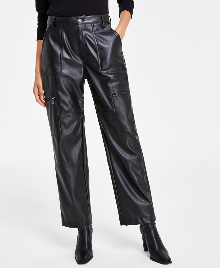 

Женские брюки-карго из искусственной кожи с высокой посадкой DKNY Jeans, черный