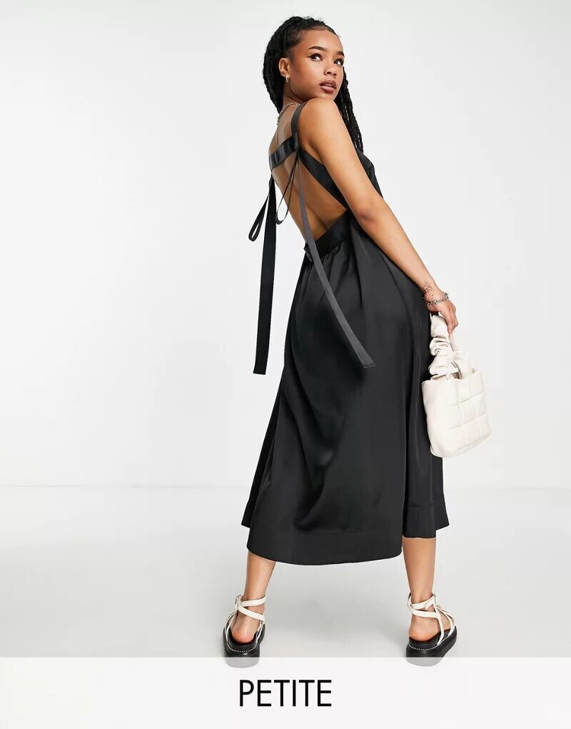 

Черное платье миди с бретельками и лямками Topshop