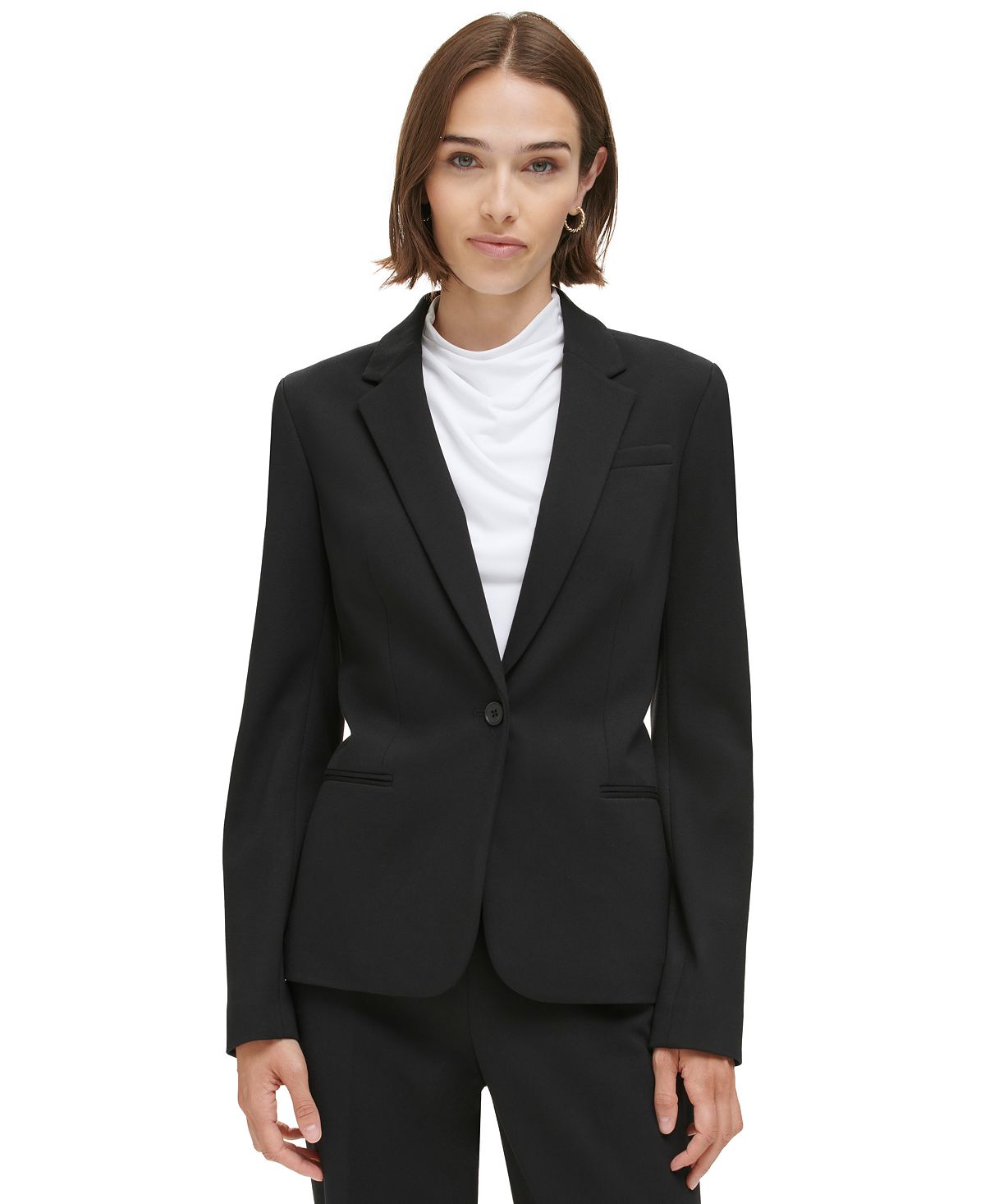 Женский пиджак на одной пуговице Calvin Klein, черный твидовый пиджак на одной пуговице черный quzu