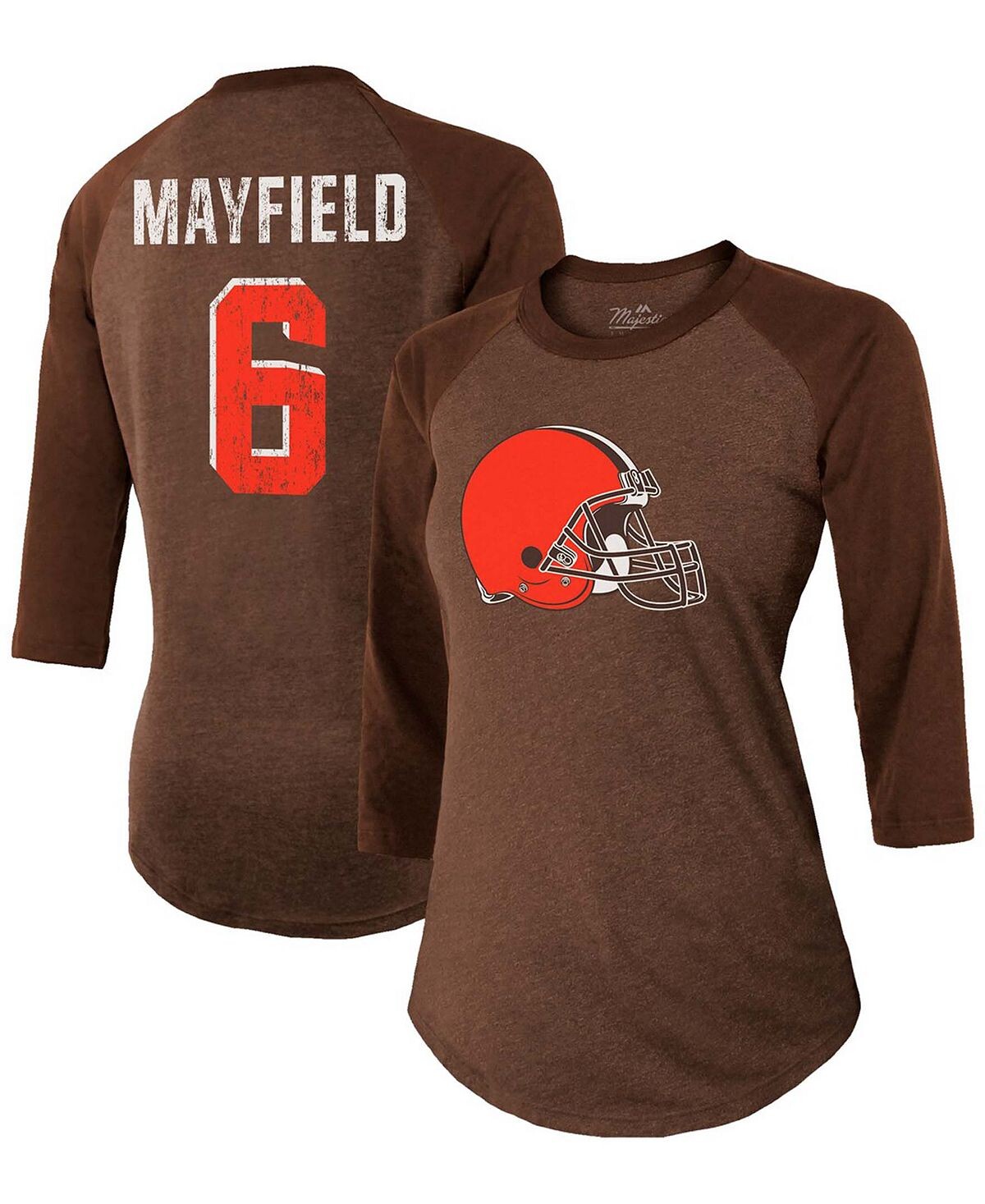 

Женская футболка реглан с рукавами 3/4 Baker Mayfield Brown Cleveland Browns, имя игрока, номер игрока Fanatics, коричневый