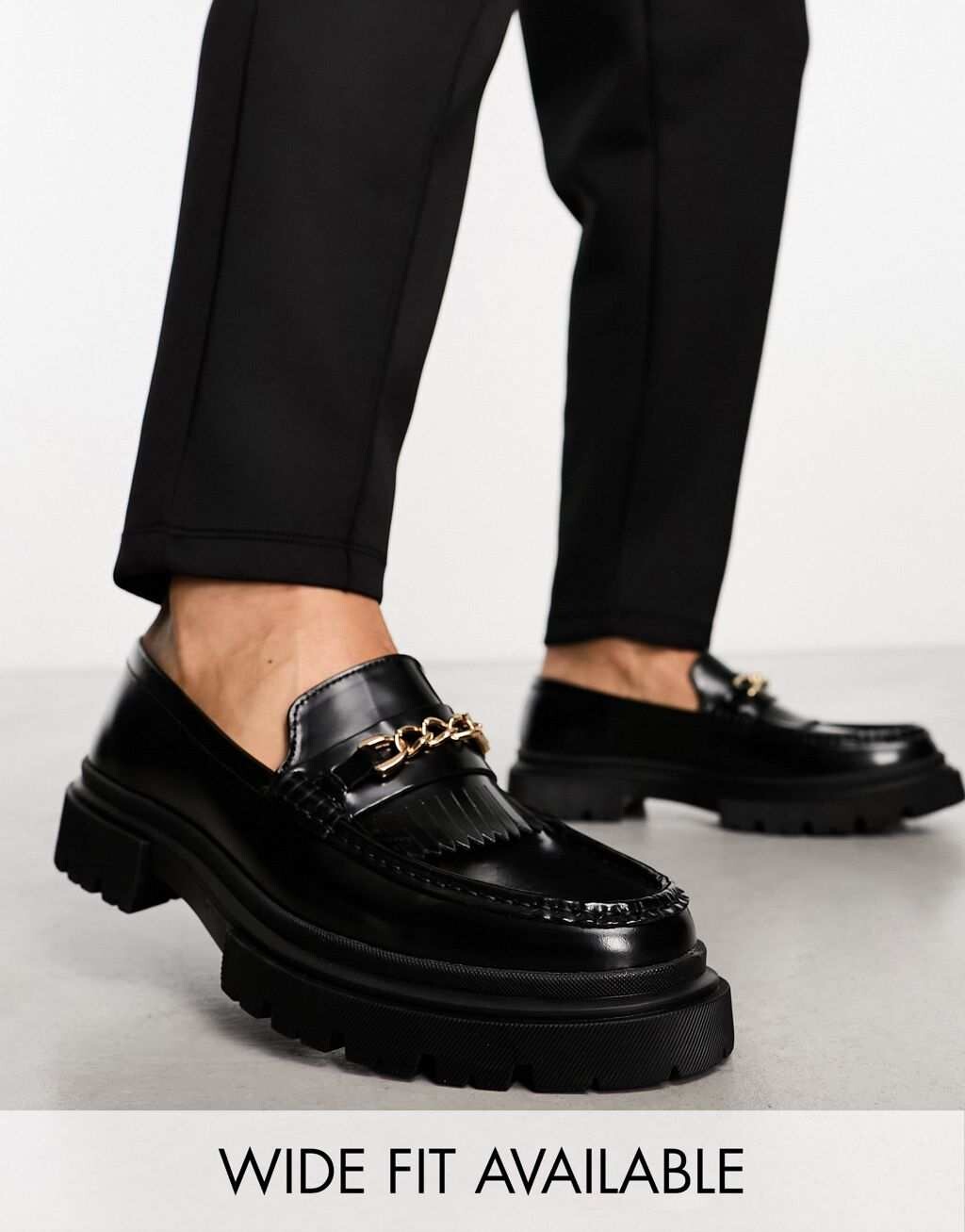 

Черные кожаные лоферы ASOS DESIGN на массивной подошве и трензелем, Черный
