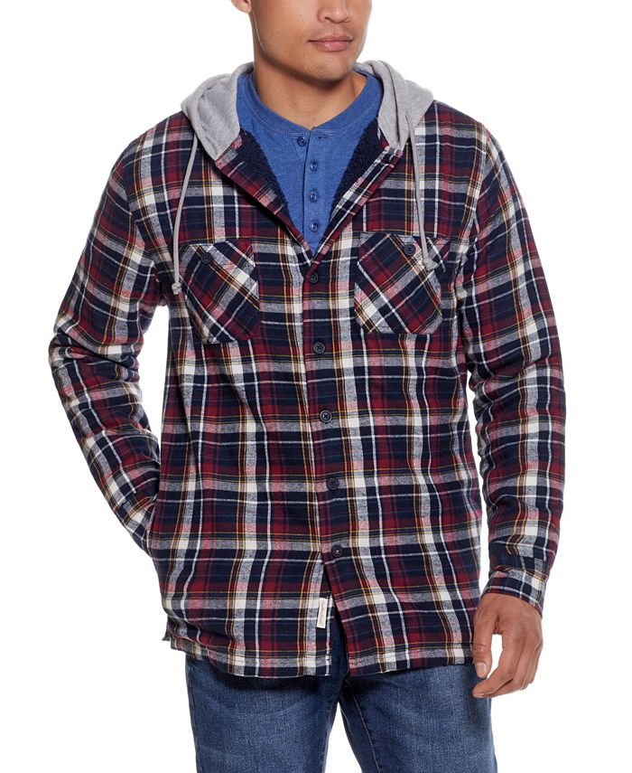 цена Мужская фланелевая куртка-рубашка с капюшоном на подкладке из шерпы Weatherproof Vintage, цвет Berry Juice