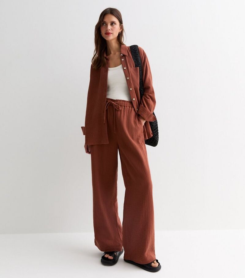 

Широкие брюки из ржавого хлопка New Look, бордовый