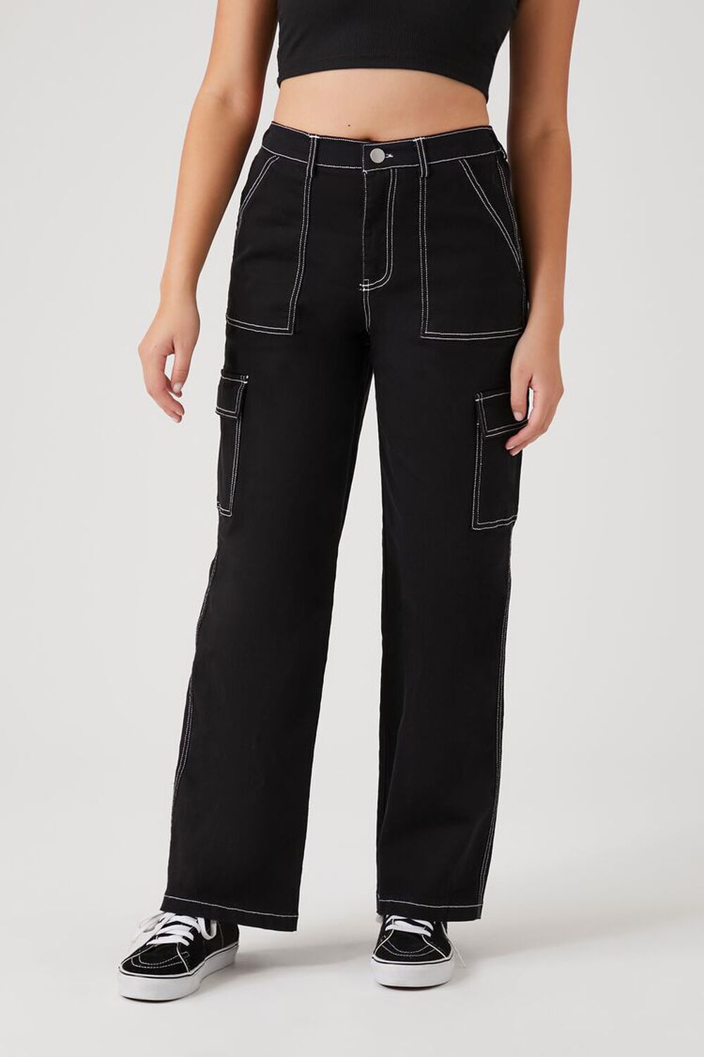Брюки-карго с контрастными швами Forever 21, черный джинсовая куртка с контрастными швами zara черный
