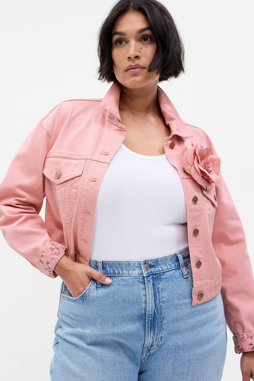 

Джинсовая куртка LoveShackFancy Rosette Icon Gap Gap, розовый