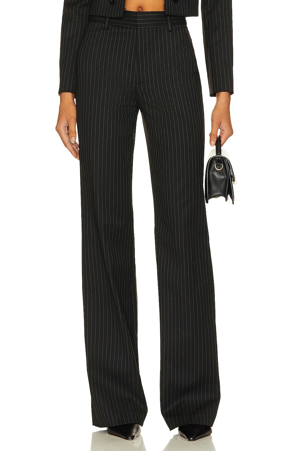 

Брюки Alice + Olivia Oliver Flared Hr Trouser, цвет Black Pinstripe