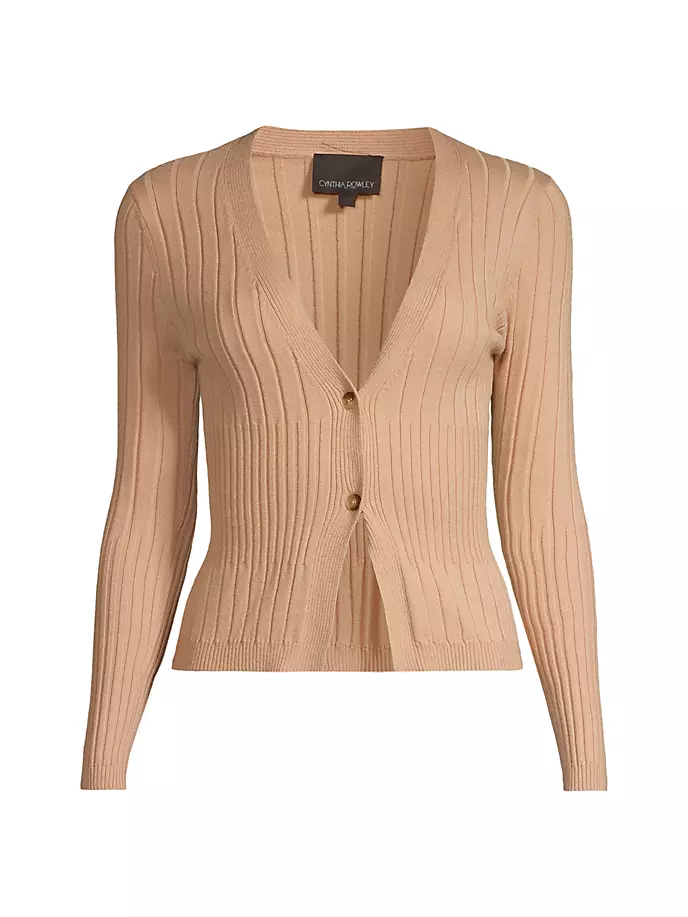 

Кардиган рельефной вязки с двумя пуговицами Cynthia Rowley, цвет camel