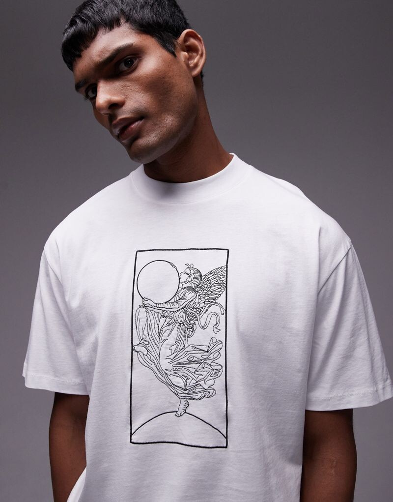 

Белая футболка оверсайз с вышивкой в ​​виде ангела Topman
