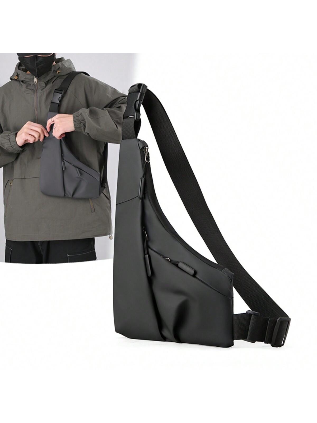 цена Водонепроницаемая нагрудная сумка Мужская модная сумка на одно плечо Модная сумка треугольной формы Многофункциональная сумка на слинге с повседневным стилем, черный