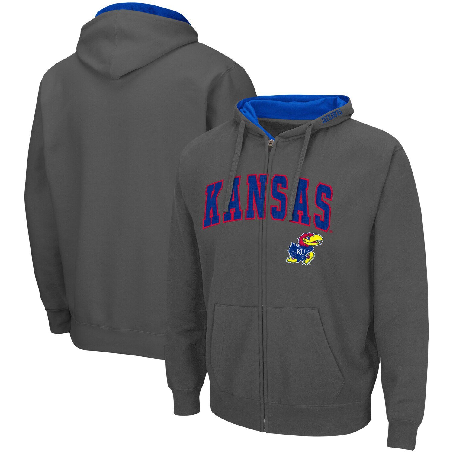 

Мужская темно-серая толстовка с молнией во всю длину Kansas Jayhawks Arch & Logo 3.0 Colosseum, Серый
