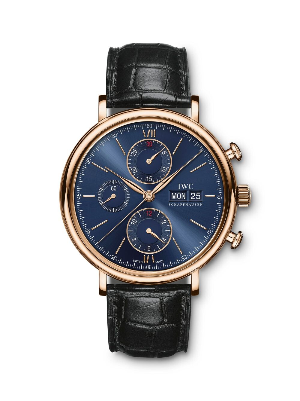 

Часы Portofino с хронографом из золота 18 карат 5N и ремешком из кожи аллигатора IWC Schaffhausen, черный