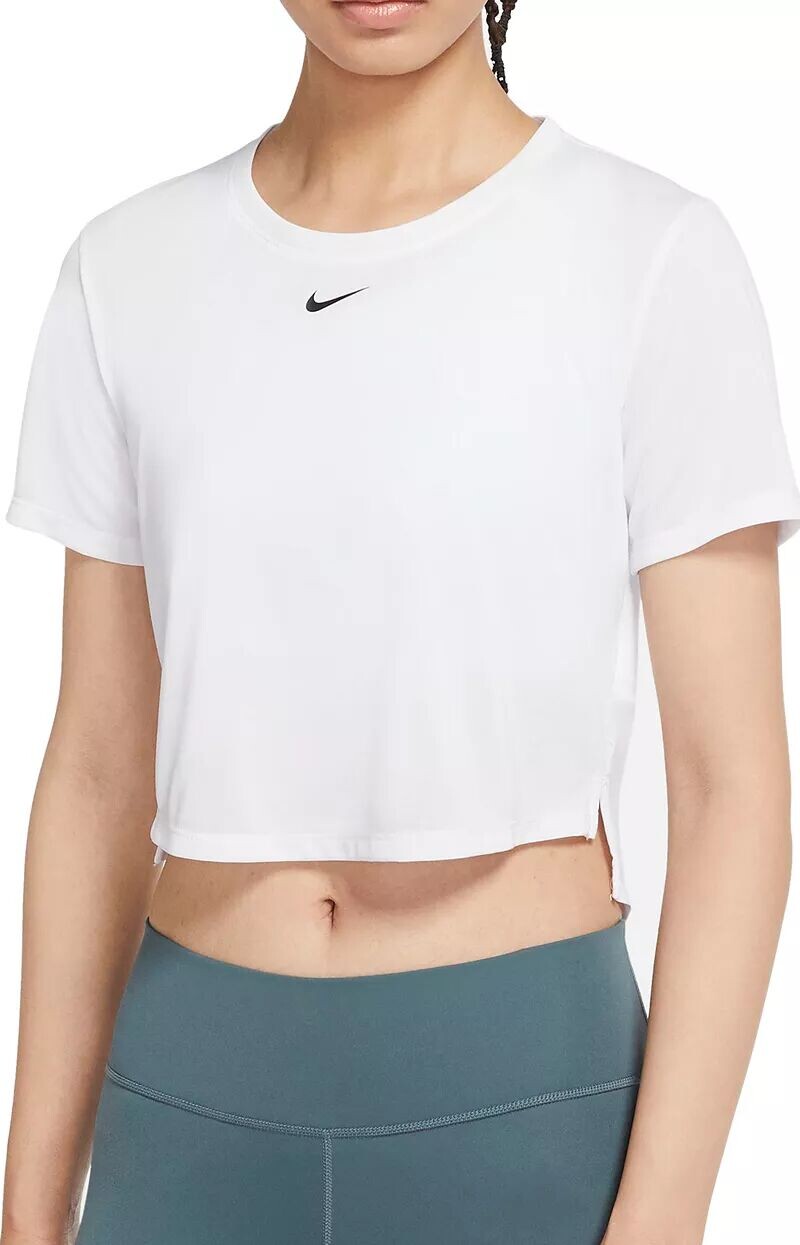 

Женский укороченный топ с короткими рукавами стандартной посадки Nike One Dri-FIT, белый