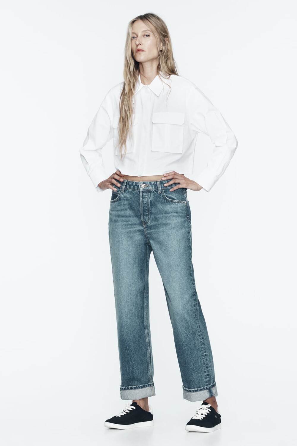 

Оксфордская рубашка с карманами ZARA, белый