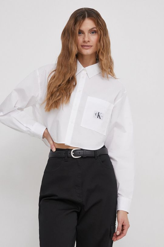 Хлопчатобумажную рубашку Calvin Klein Jeans, белый платье рубашка calvin klein jeans badge belted shirt светло серый