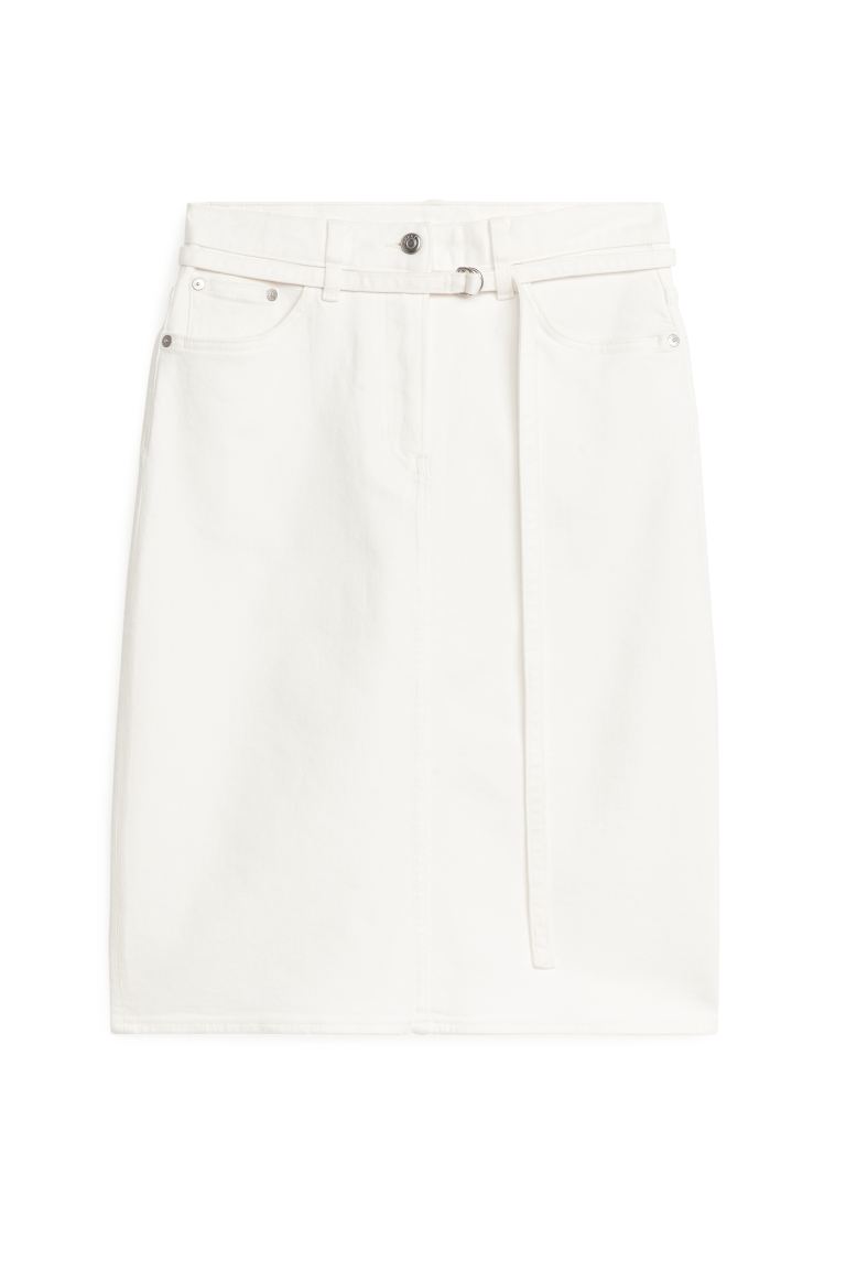 Юбка миди из джинсовой ткани Arket, белый женская джинсовая юбка с высокой талией демисезонная элегантная повседневная юбка средней длины с карманами в стиле харадзюку