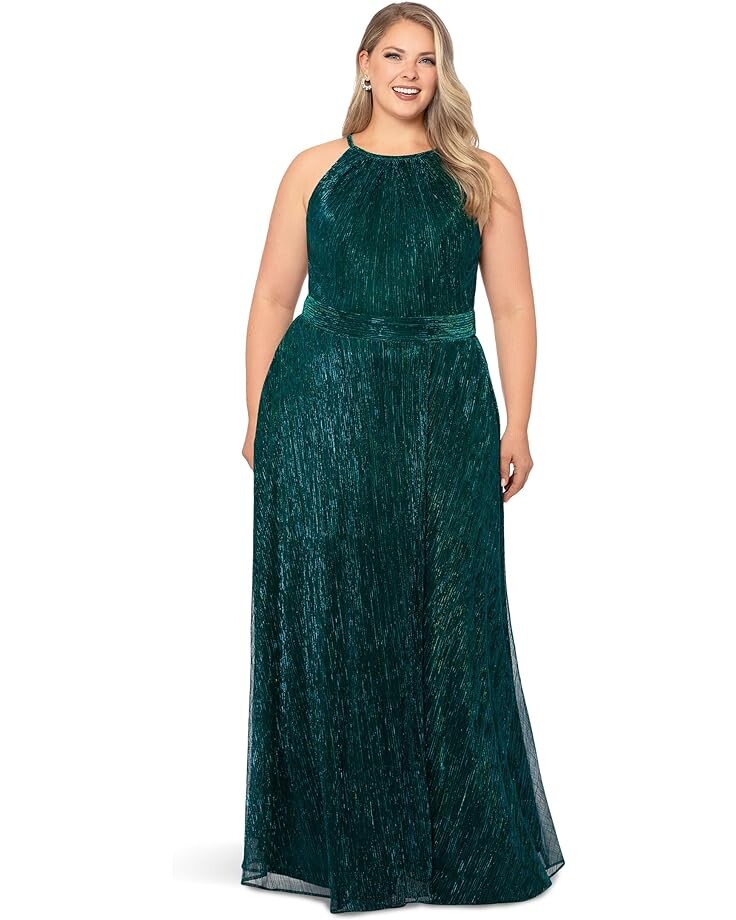 

Платье Betsy & Adam Plus Size Long Halter Metallic Crinkle, цвет Jade