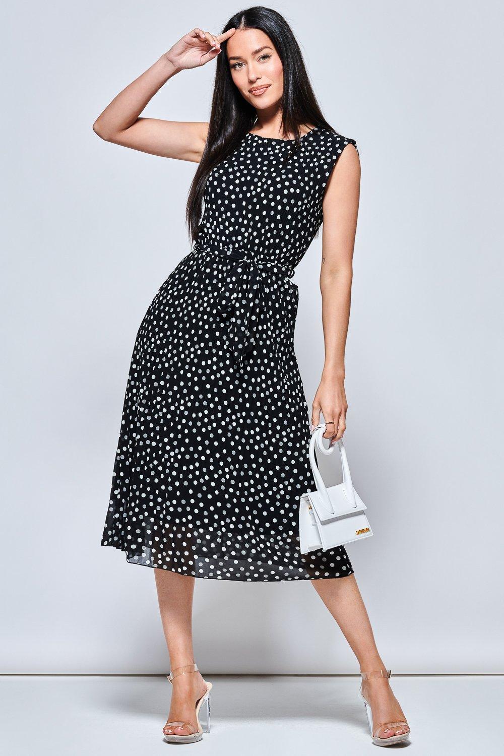 Плиссированное шифоновое платье Haniya с точечным принтом Jolie Moi, черный