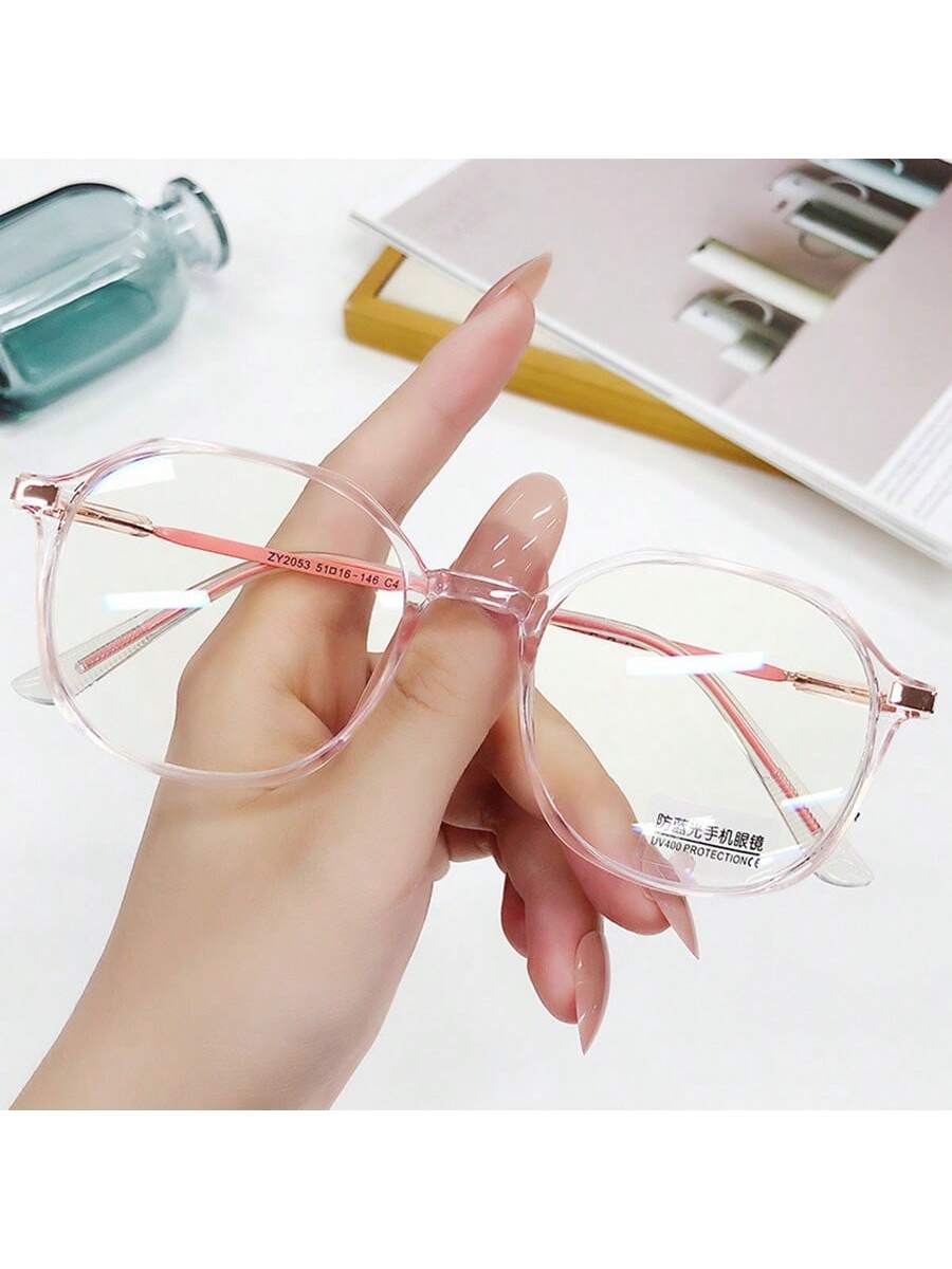 Модные очки для чтения многоугольной формы с защитой от синего света без увеличения, розовый