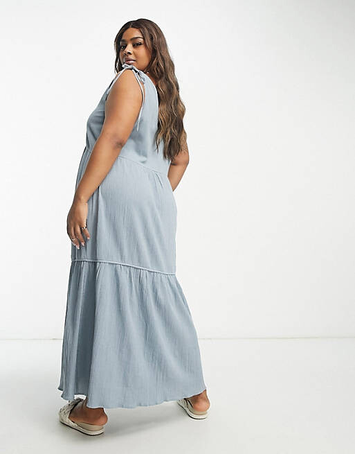 

Синий сарафан макси с жатой трапецией ASOS DESIGN Curve