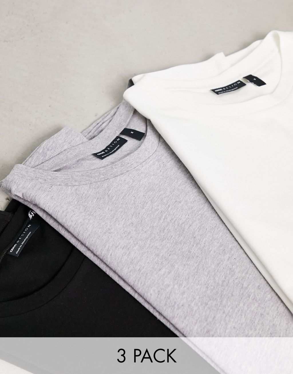 Комплект из трех футболок с круглым вырезом ASOS DESIGN белого, серого и черного цветов