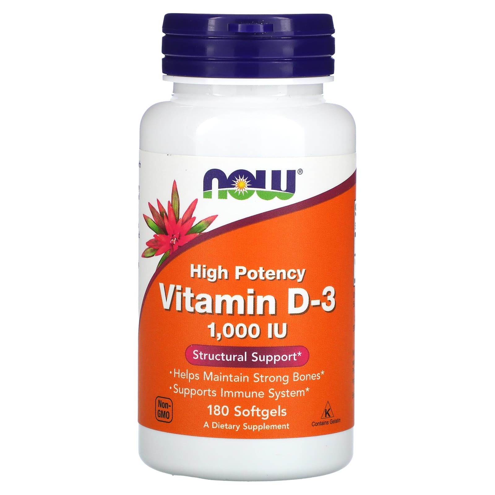 Now Foods Витамин D3 высокий потенциал 1000 МЕ 180 желатиновых капсул