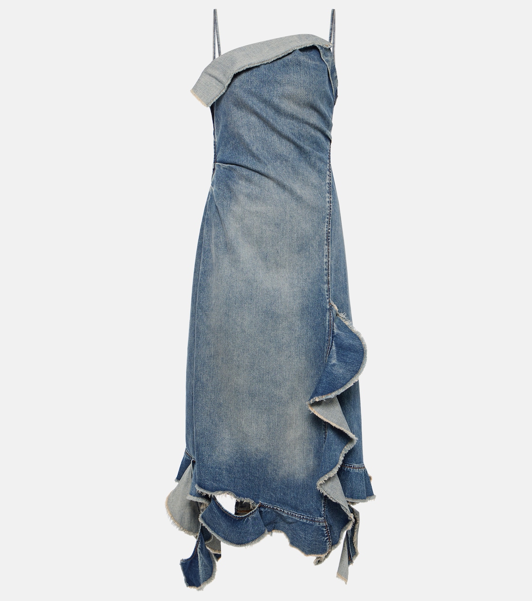 Джинсовое платье миди delouise с оборками Acne Studios, синий синее джинсовое платье миди с рюшами acne studios