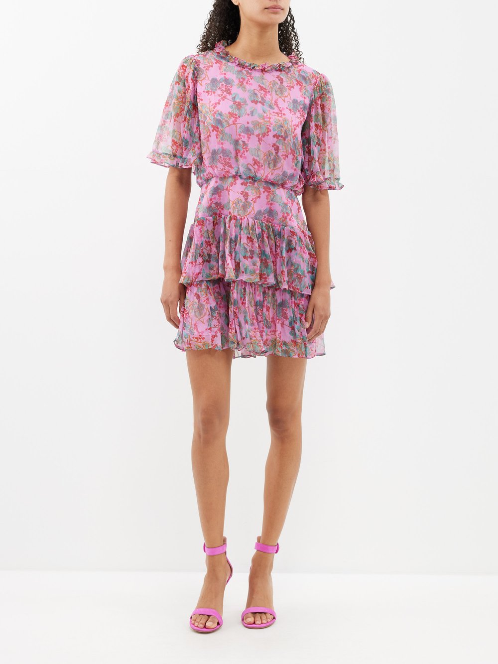 Ярусное платье мини ava d из жатого шелка Saloni, розовый цена и фото