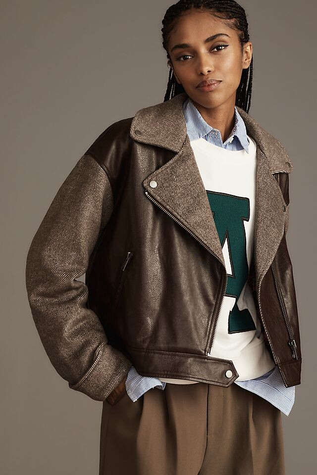 

Куртка Anthropologie Twill Cocoon Moto на молнии, cocoa