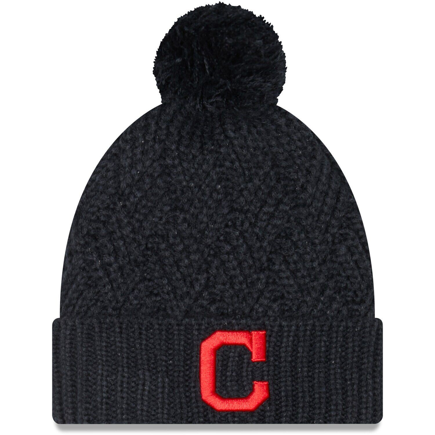

Женская темно-синяя вязаная шапка New Era Cleveland Indians с манжетами и помпоном New Era