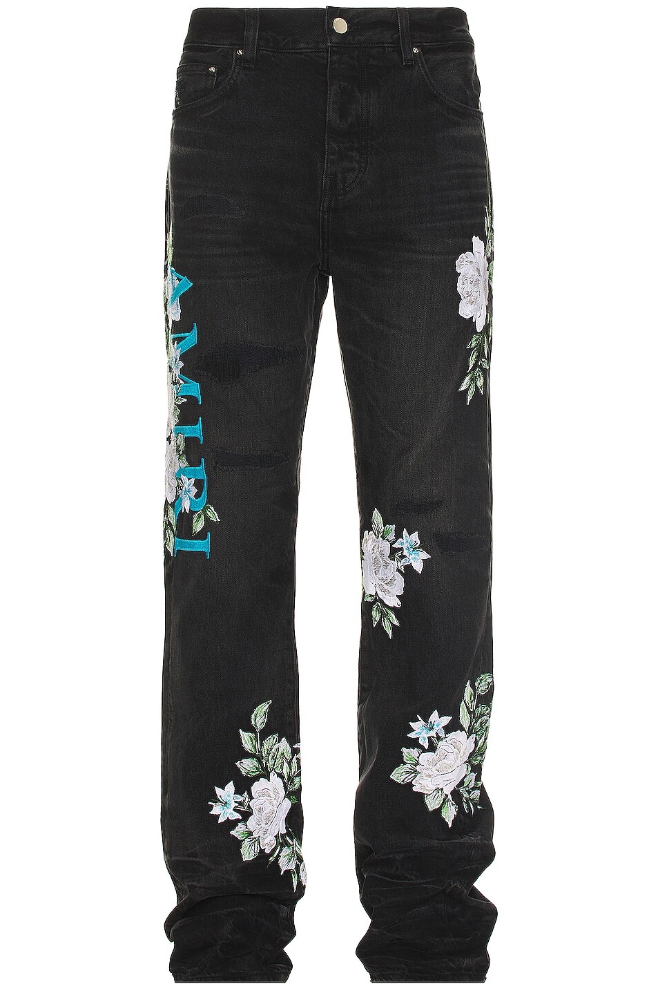 

Джинсы Amiri Floral Straight, цвет Faded Black