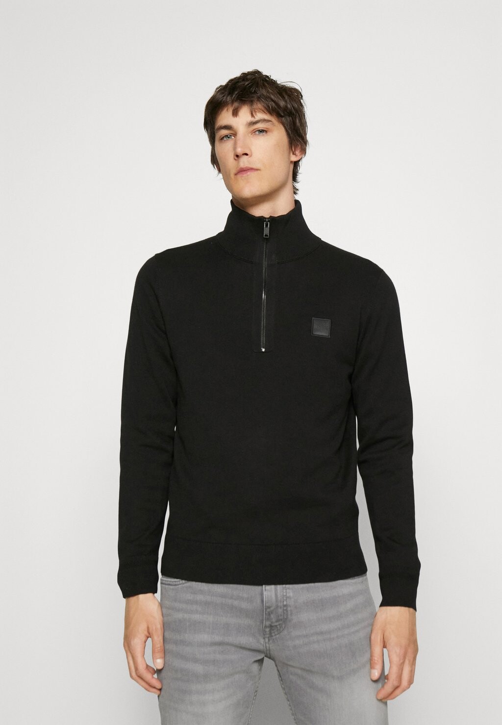 

Свитер BOSS Badge Logo Zip-Through Knit-Troyer, черный