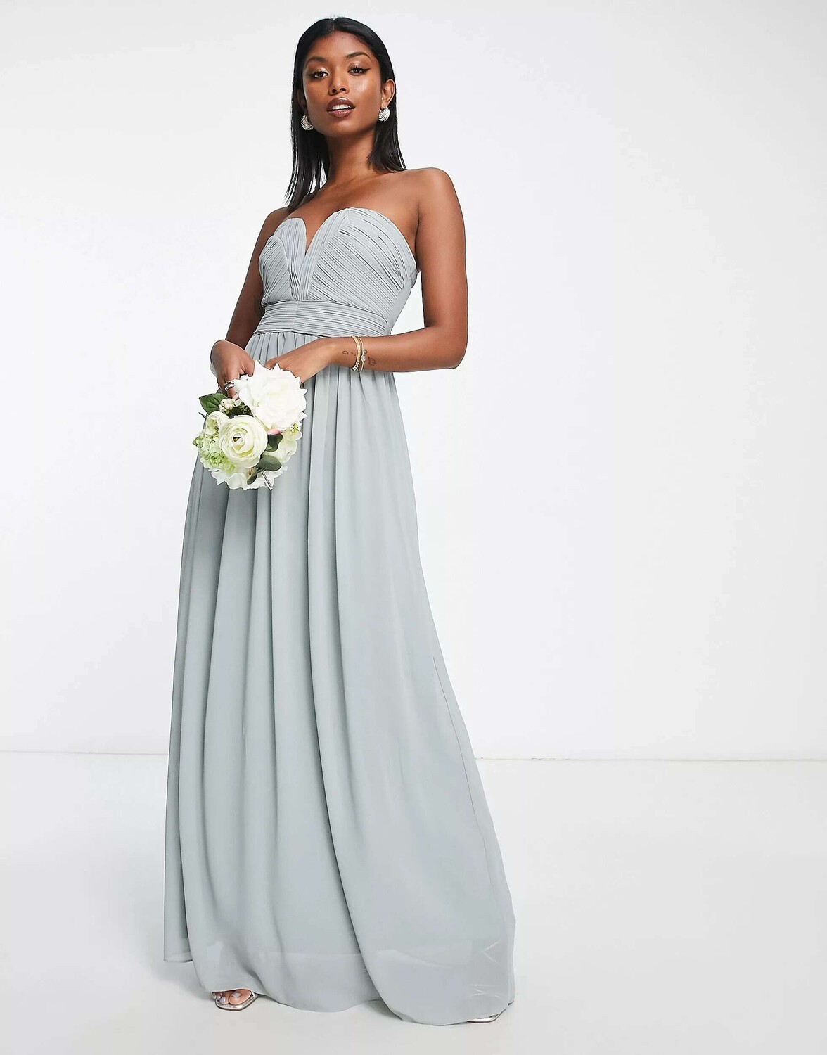 

Платье макси-бандо TFNC Bridesmaid серо-зеленого цвета, Зеленый