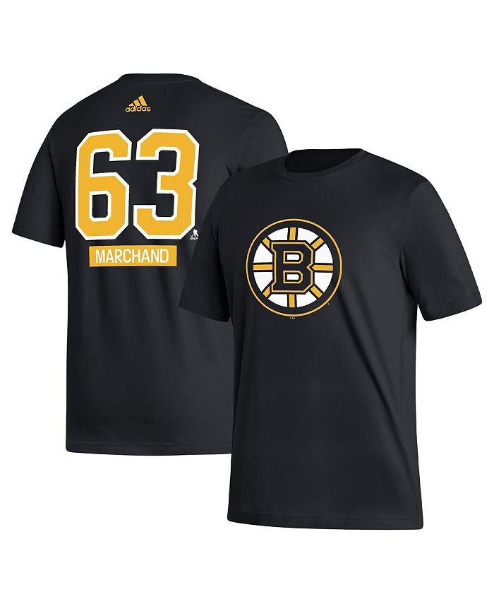 

Мужская черная футболка с именем и номером Brad Marchand Boston Bruins Fresh adidas, черный