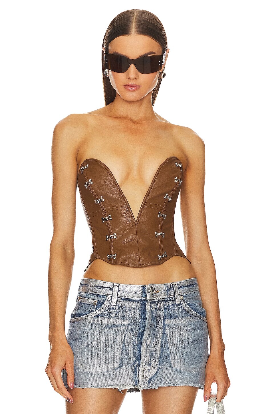 

Корсет Sketch-Y X Revolve Zorya Faux Leather, цвет Brown & Silver