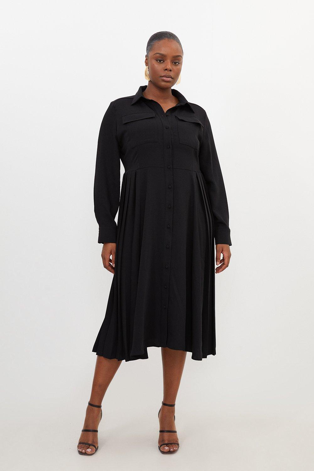 Мягкое плиссированное платье-рубашка больших размеров с карманами большого размера Karen Millen, черный