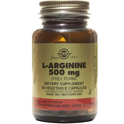 Растительные капсулы L-аргинина 500 мг для здорового обмена веществ 50 капсул, Solgar