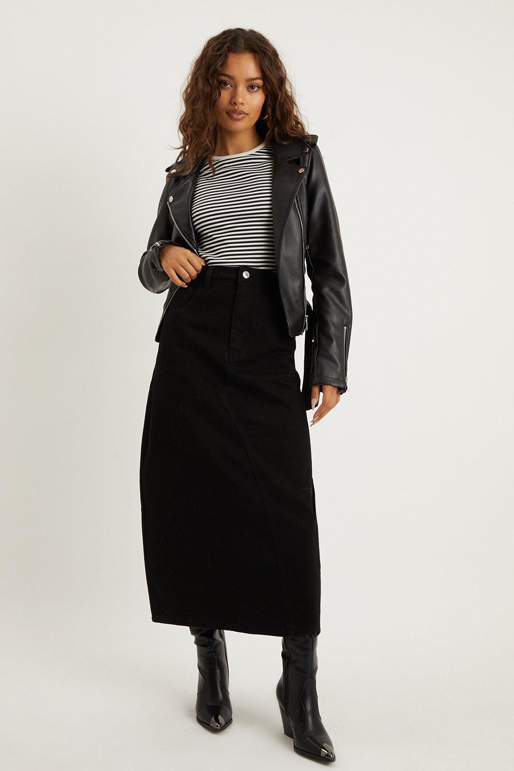 Миниатюрная длинная юбка со швами Dorothy Perkins, черный офисная юбка плотная элегантная юбка теплая универсальная модная трапециевидная макси зимняя длинная юбка с высокой талией