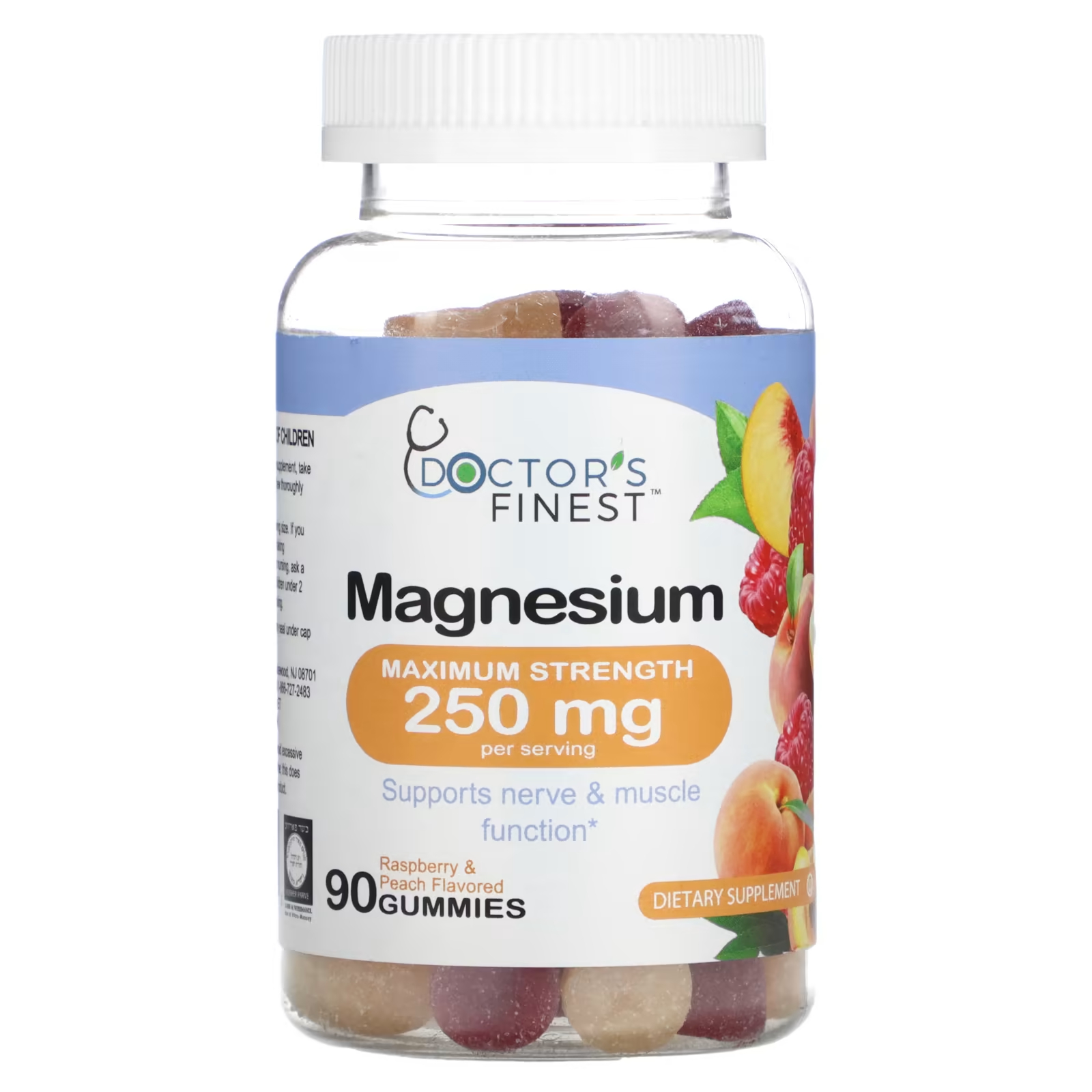 Магний Doctor's Finest малина и персик, 90 жевательных конфет стандартизированная бузина витамин с и цинк doctor s finest 90 жевательных конфет