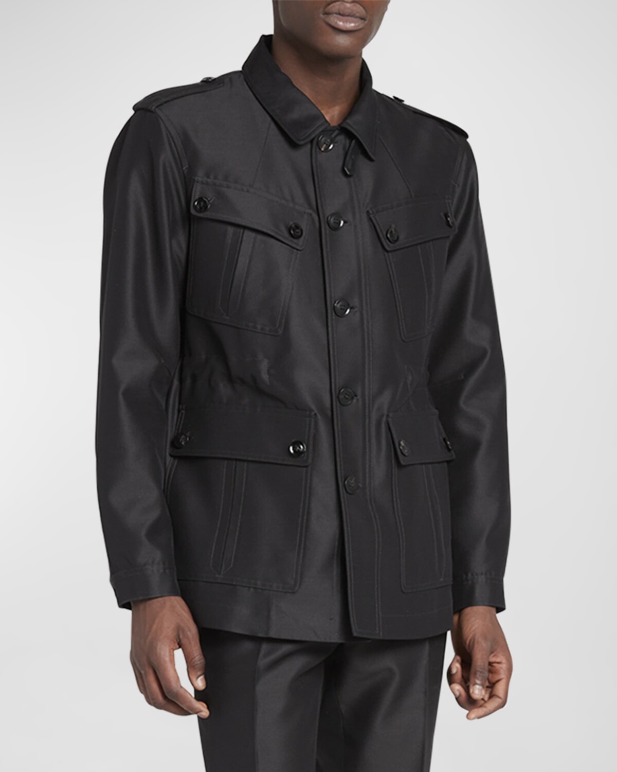 

Мужская водостойкая полевая куртка из шерсти и шелка фай TOM FORD, цвет Black