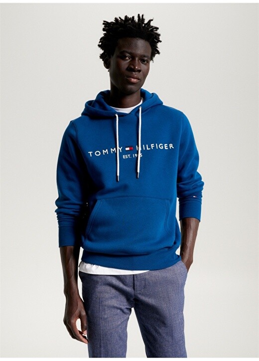 

Синяя мужская толстовка с воротником с капюшоном Tommy Hilfiger, Синий