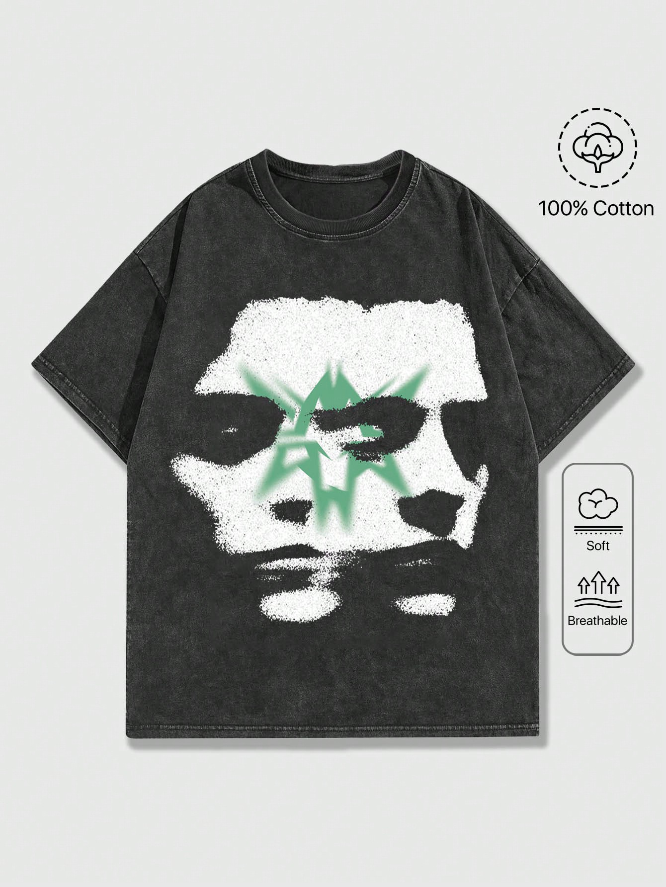 цена Мужская стираная футболка ROMWE Goth с размытым портретным принтом, черный