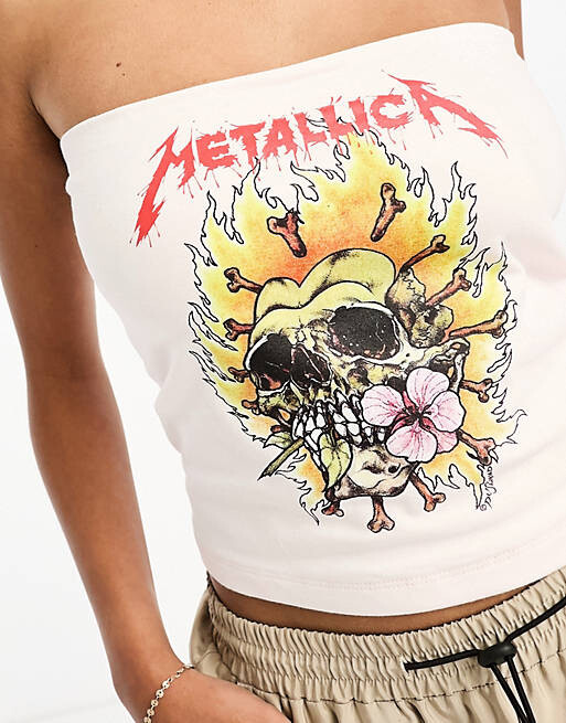 

Розовый укороченный топ-бандо с лицензией Metallica ASOS DESIGN
