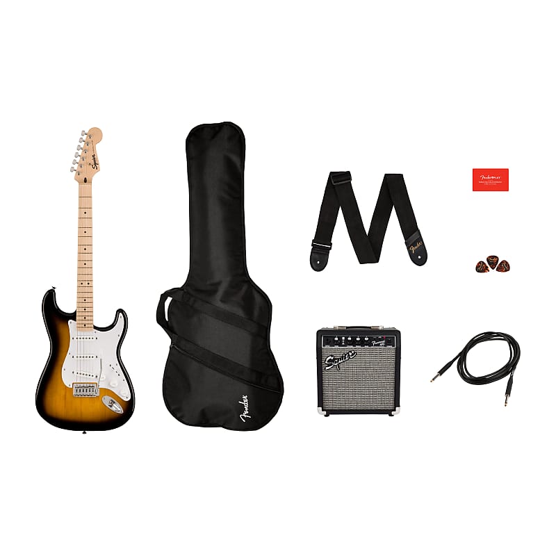 Электрогитара Squier Sonic Stratocaster Guitar Pack, Maple Fingerboard, 2-Color Sunburst, Gig Bag, 10G - 120V