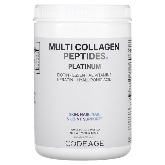 Пищевая добавка Codeage Platinum Multi Collagen Peptides без вкуса, 326г codeage витамины для волос биотин коллаген кератин 120 капсул