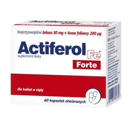 Actiferol Fe Forte 60 капсул уникальная форма микронизированного эмульгированного железа, Polski Lek