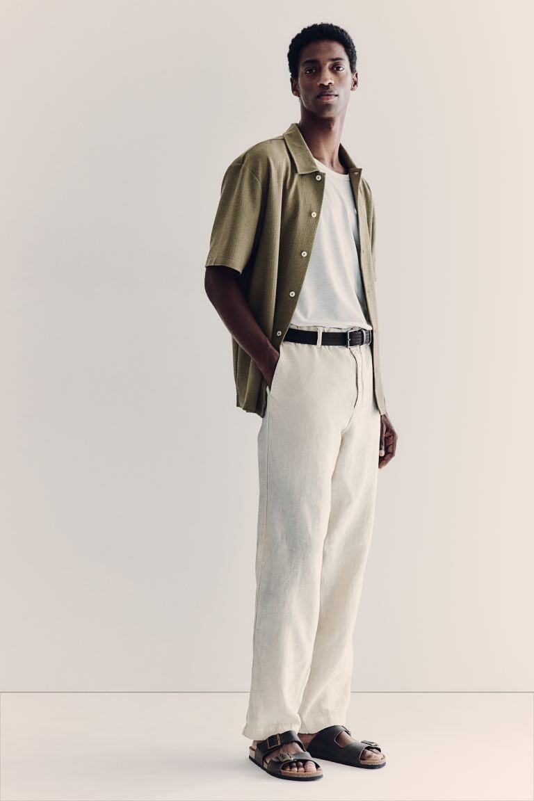 

Льняные брюки прямого кроя H&M, бежевый