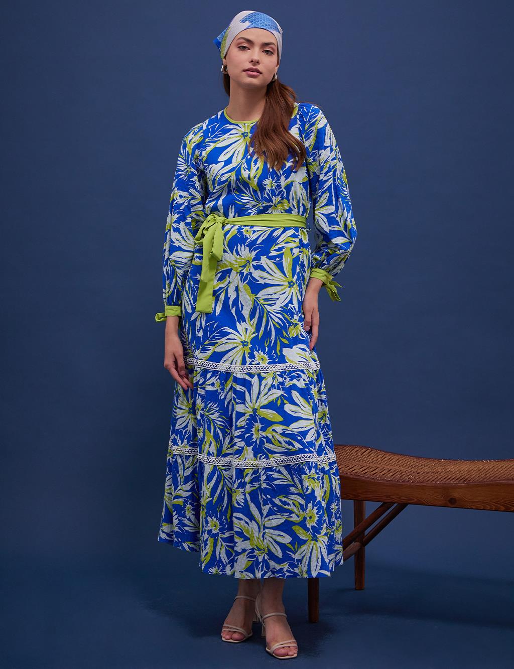 Многослойное Платье С Цветочным принтом Кобальтово-Синий Kayra